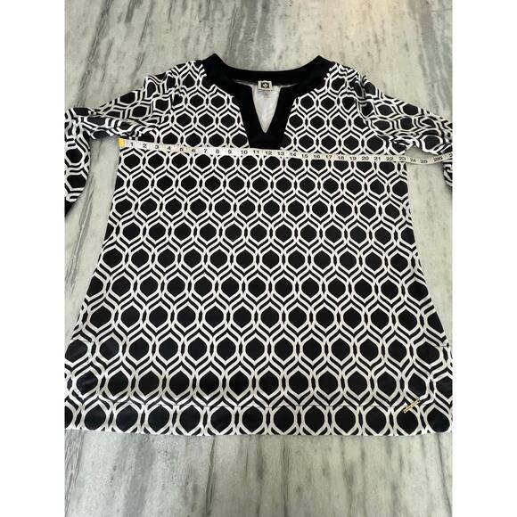 Anne Klein Black & White Geometric Print Tunic Blouse Stretch Knit Woman Size XL - Picture 8 of 9